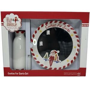 Dept 56 Elf on the Shelf Cookies for Santa Set Plate and Milk Jug New with Box